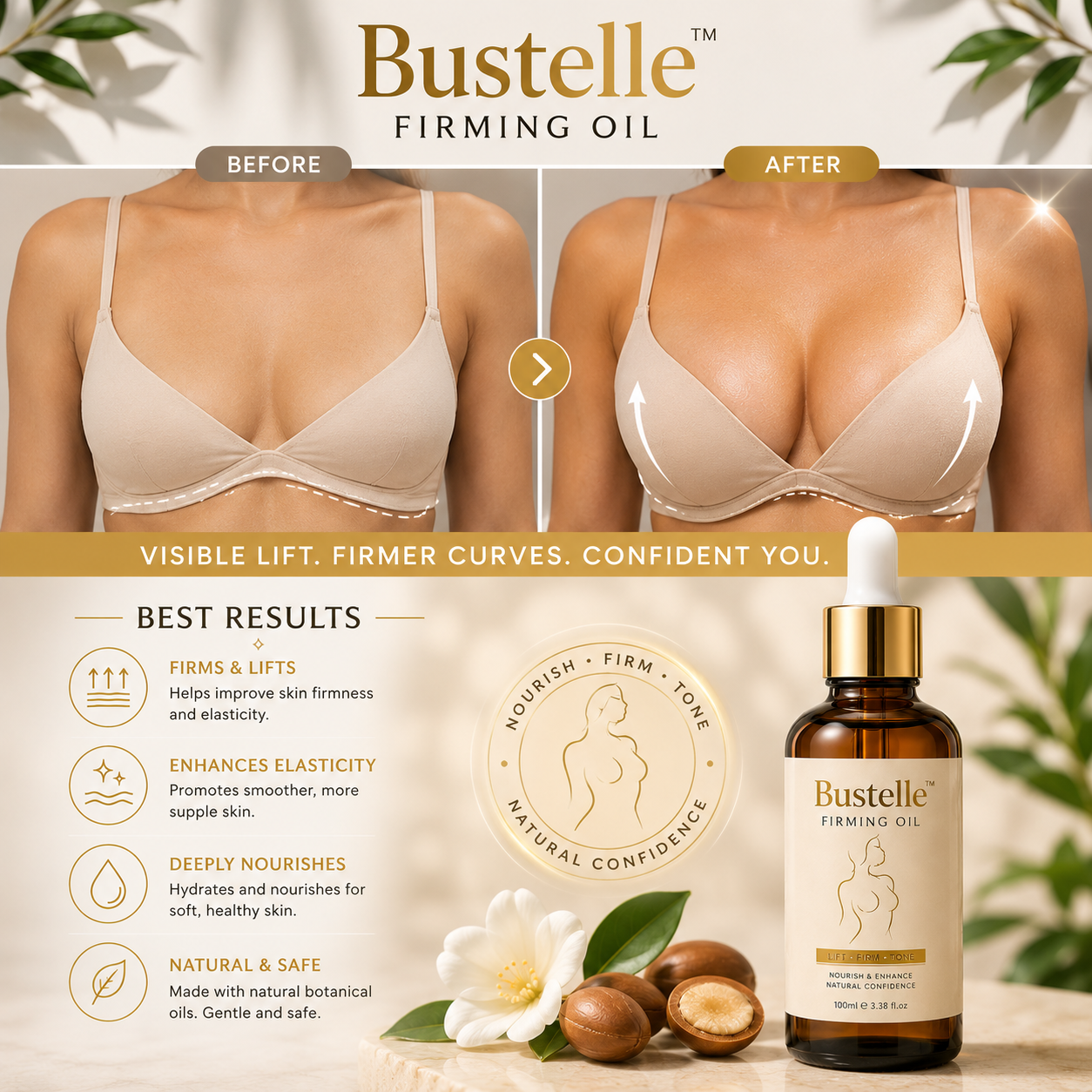 Bustelle™ Firming Oil | Collagen-Boosting Lift + 7-Day Transformation -Looking Bust